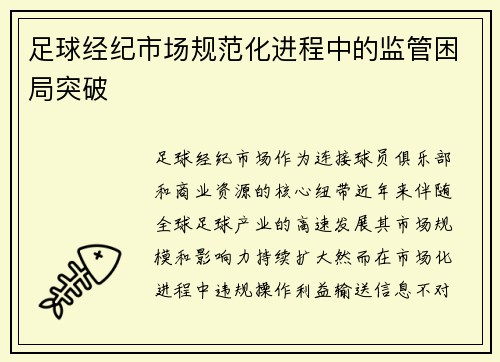 足球经纪市场规范化进程中的监管困局突破